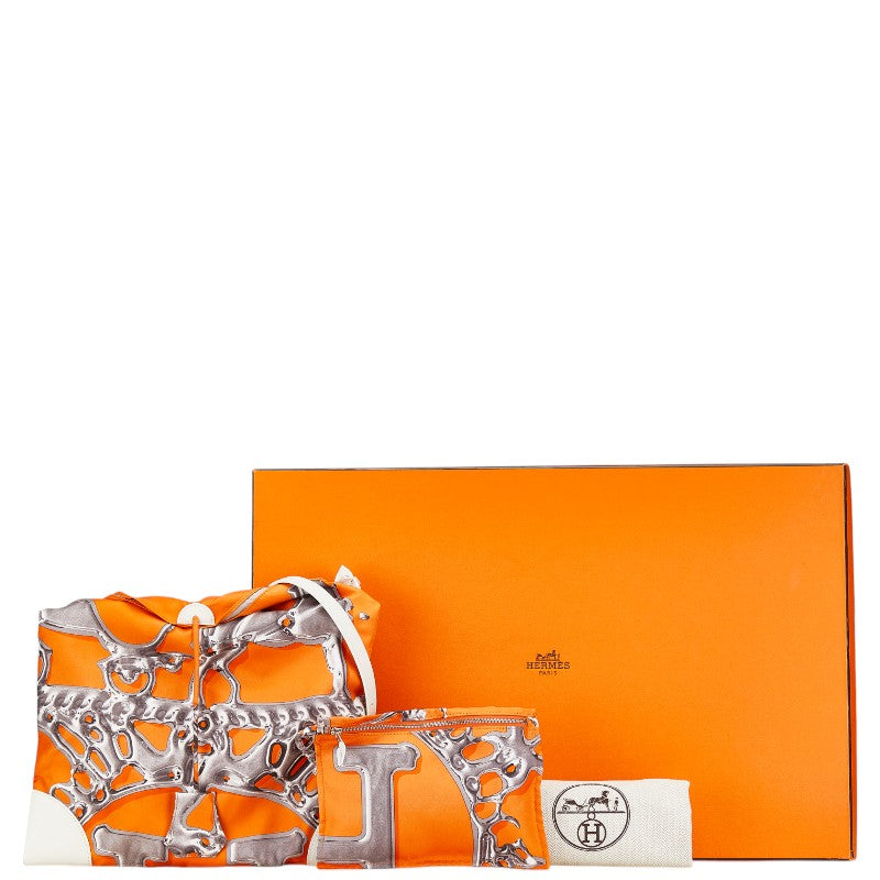 エルメス シルキーシティPM 斜め掛け ショルダーバッグ オレンジ シルク レザー レディース HERMES 【中古】