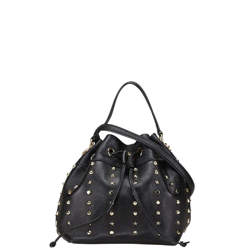 ジミーチュウ BON BON BUCKET S スタッズ ショルダーバッグ ハンドバッグ 2WAY ブラック レザー レディース JIMMY CHOO 中古