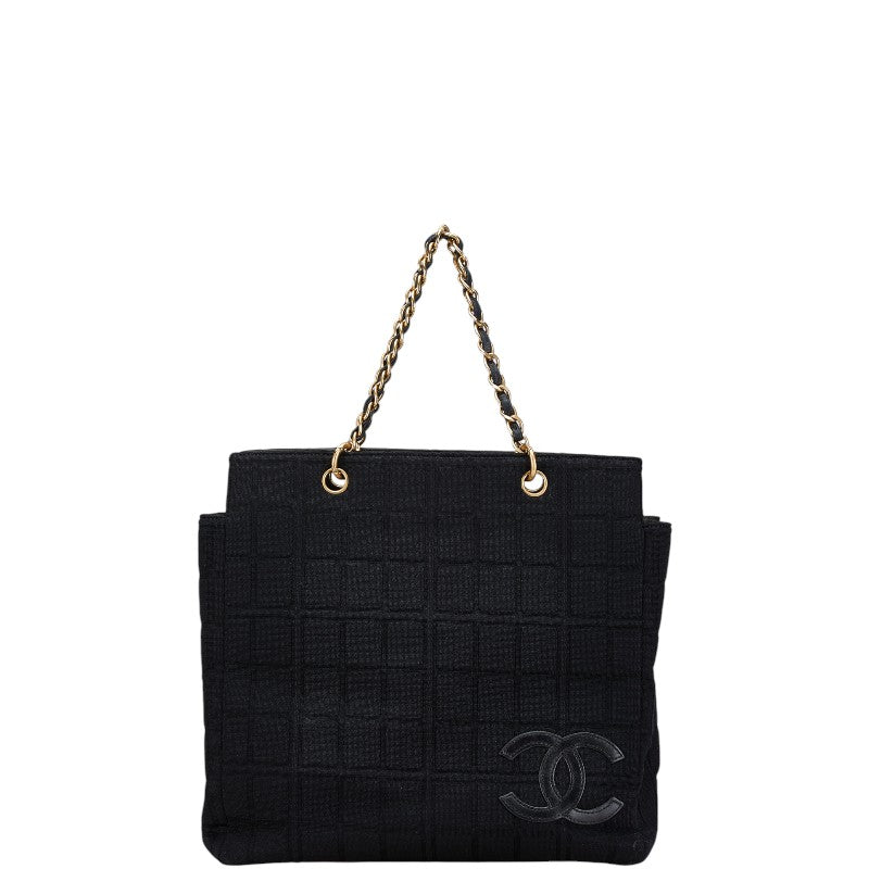 シャネル ココマーク チョコバー チェーン トートバッグ ブラック キャンバス レザー レディース CHANEL 【中古】