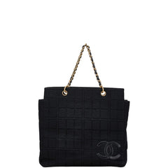 シャネル ココマーク チョコバー チェーン トートバッグ ブラック キャンバス レザー レディース CHANEL 【中古】