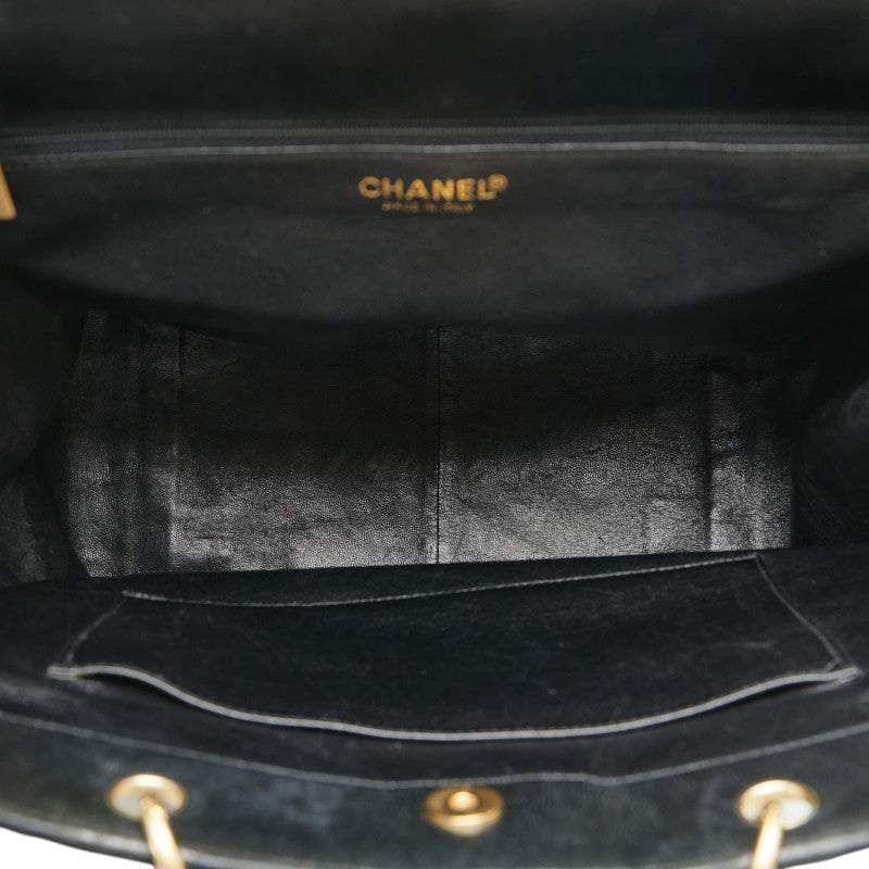 シャネル ココマーク チョコバー チェーン トートバッグ ブラック キャンバス レザー レディース CHANEL 【中古】
