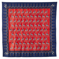 エルメス カレ90 ARTIFICIERS 花火師 スカーフ レッド ネイビー マルチカラー シルク レディース HERMES 【中古】