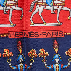 エルメス カレ90 ARTIFICIERS 花火師 スカーフ レッド ネイビー マルチカラー シルク レディース HERMES 【中古】