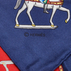 エルメス カレ90 ARTIFICIERS 花火師 スカーフ レッド ネイビー マルチカラー シルク レディース HERMES 【中古】