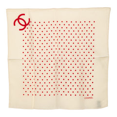 シャネル ココマーク ドット柄 スカーフ アイボリー レッド シルク レディース CHANEL 中古
