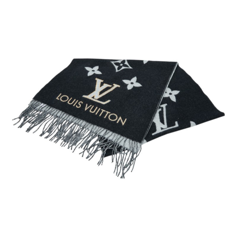ルイ ヴィトン エシャルプ レイキャビック スタッディ マフラー M71588 ブラック グレー カシミヤ レディース LOUIS VUITTON 中古