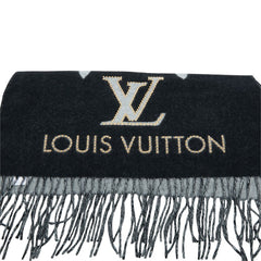 ルイ ヴィトン エシャルプ レイキャビック スタッディ マフラー M71588 ブラック グレー カシミヤ レディース LOUIS VUITTON 中古