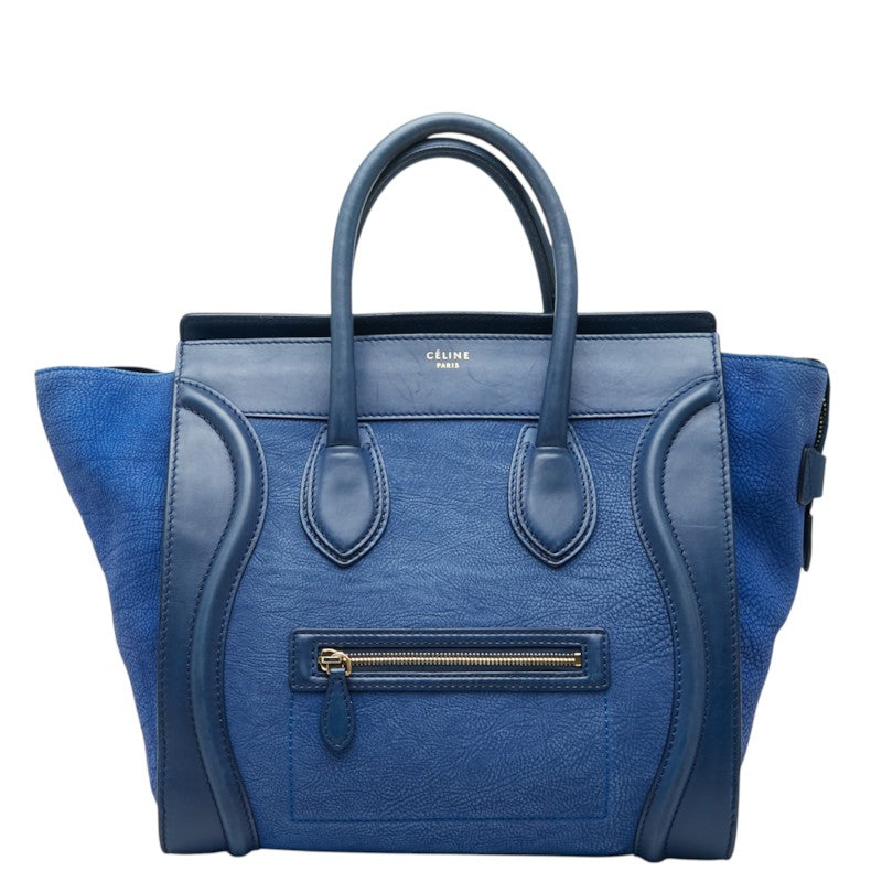 セリーヌ ラゲージ ミニショッパー ハンドバッグ ブルー レザー レディース CELINE 中古