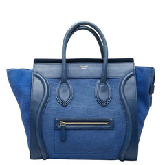 セリーヌ ラゲージ ミニショッパー ハンドバッグ ブルー レザー レディース CELINE 中古