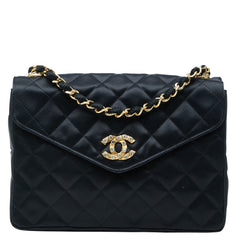 シャネル マトラッセ ココマーク ビジュー 斜め掛け チェーン ショルダーバッグ ブラック サテン レディース CHANEL 中古