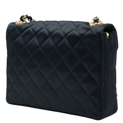 シャネル マトラッセ ココマーク ビジュー 斜め掛け チェーン ショルダーバッグ ブラック サテン レディース CHANEL 中古