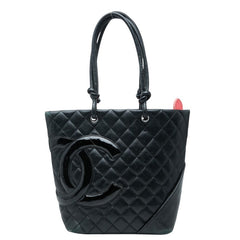シャネル カンボンライン ココマーク トートバッグ ハンドバッグ ブラック レザー エナメル レディース CHANEL 中古