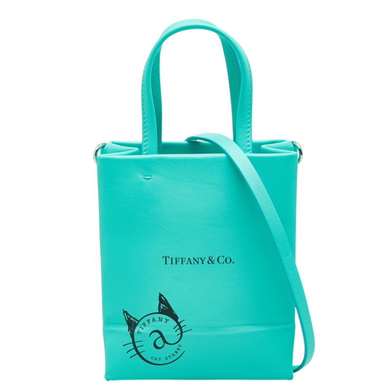 ティファニー キャットストリート ミニ ショッピングトート 斜めかけ ショルダーバッグ 2WAY ブルー レザー レディース TIFFANY&Co. 中古