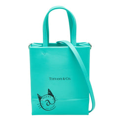 ティファニー キャットストリート ミニ ショッピングトート 斜めかけ ショルダーバッグ 2WAY ブルー レザー レディース TIFFANY&Co. 中古