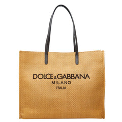 ドルチェアンドガッバーナ ロゴ トートバッグ ショルダーバッグ ブラウン ラフィア レザー レディース DOLCE&GABBANA 中古