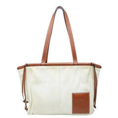 ロエベ アナグラム クッショントート スモール トートバッグ ショルダーバッグ ベージュ ブラウン キャンバス レザー レディース LOEWE 中古