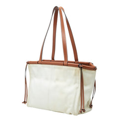 ロエベ アナグラム クッショントート スモール トートバッグ ショルダーバッグ ベージュ ブラウン キャンバス レザー レディース LOEWE 中古