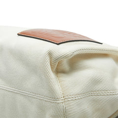 ロエベ アナグラム クッショントート スモール トートバッグ ショルダーバッグ ベージュ ブラウン キャンバス レザー レディース LOEWE 中古