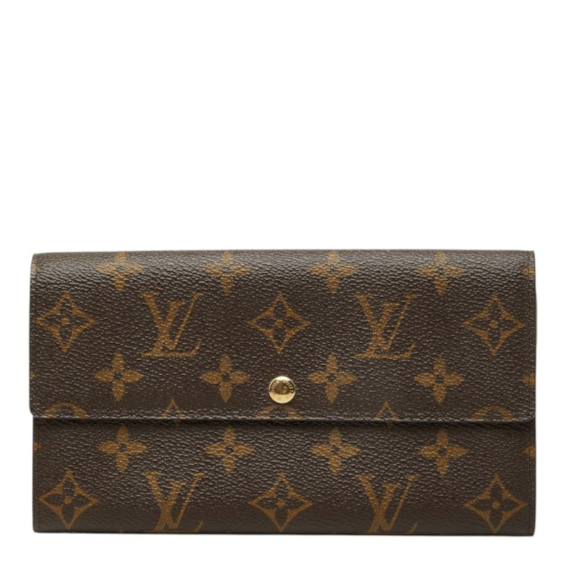 ルイ ヴィトン モノグラム ポシェット ポルト モネ クレディ 長財布 M61725 ブラウン PVC レザー レディース LOUIS VUITTON 中古
