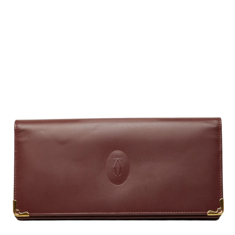 カルティエ マストライン 長財布 ロングウォレット ボルドー ワインレッド レザー レディース CARTIER 中古