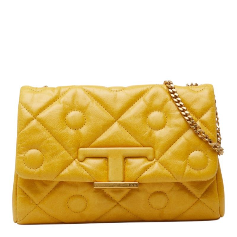 トッズ シグネチャー Tタイムレス キルティング チェーン ショルダーバッグ イエロー レザー レディース TOD’S 中古