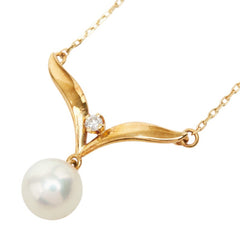 ミキモト K18YG イエローゴールド 750 ダイヤモンド パール7.4mm ネックレス レディース MIKIMOTO 中古