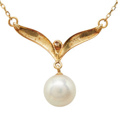 ミキモト K18YG イエローゴールド 750 ダイヤモンド パール7.4mm ネックレス レディース MIKIMOTO 中古