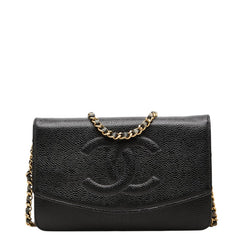 シャネル ココマーク 斜め掛け チェーンウォレット ショルダーバッグ ブラック キャビアスキン レディース CHANEL 中古