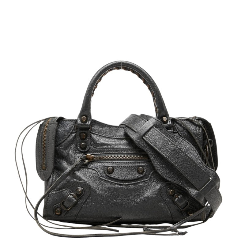 バレンシアガ クラシック ミニシティ ハンドバッグ ショルダーバッグ 2WAY 300295 グレー レザー レディース BALENCIAGA 中古