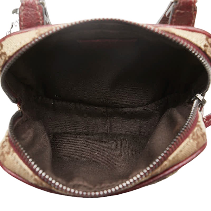 グッチ GGキャンバス 斜め掛け ショルダーバッグ ポーチ 120975 ベージュ ボルドー キャンバス レザー レディース GUCCI 【中古】