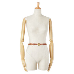 シャネル ココマーク ベルト ダブルチェーン ゴールド レッド メッキ レザー レディース CHANEL 【中古】