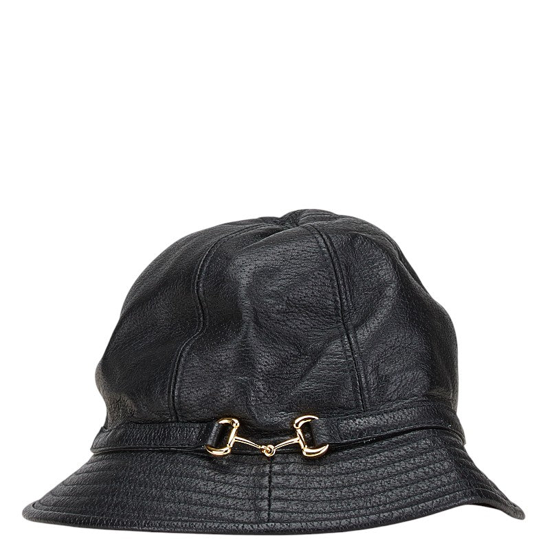 グッチ ホースビット バケットハット サイズ：S 666600 ブラック レザー メンズ GUCCI 【中古】