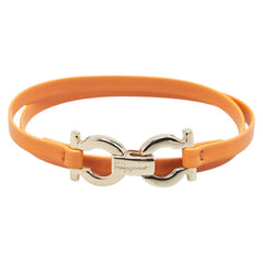 サルヴァトーレフェラガモ ガンチーニ ブレスレット 2連 オレンジ ゴールド レザー メッキ レディース Salvatore Ferragamo 【中古】