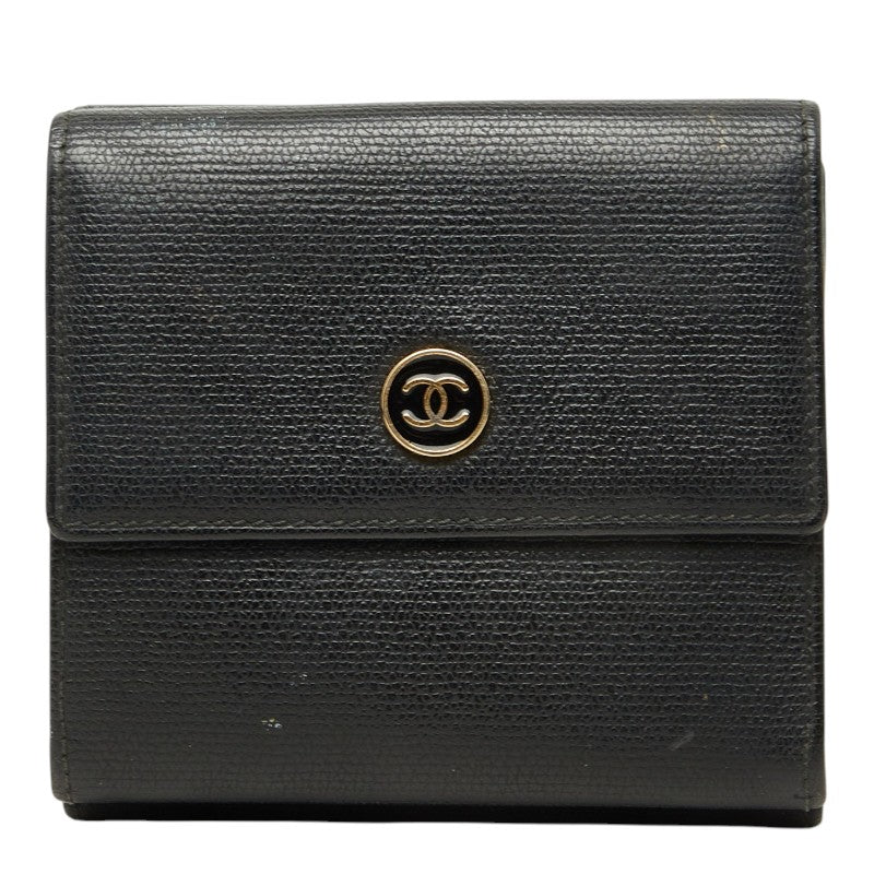 シャネル ココマーク 二つ折り財布 A20902 ブラック ゴールド レザー レディース CHANEL 中古