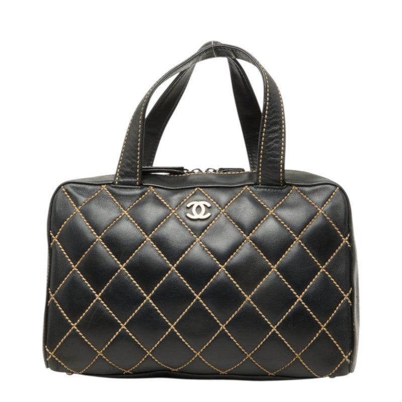 シャネル ココマーク ワイルドステッチ ハンドバッグ ブラック ゴールド金具 レザー レディース CHANEL 中古