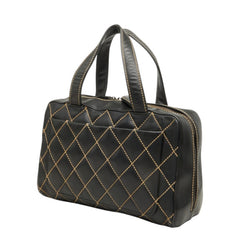 シャネル ココマーク ワイルドステッチ ハンドバッグ ブラック ゴールド金具 レザー レディース CHANEL 中古