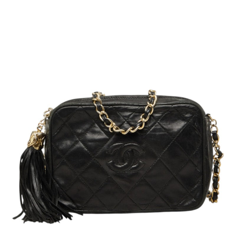 シャネル ココマーク マトラッセ 斜め掛け チェーン ショルダーバッグ ブラック ラムスキン レディース CHANEL 中古