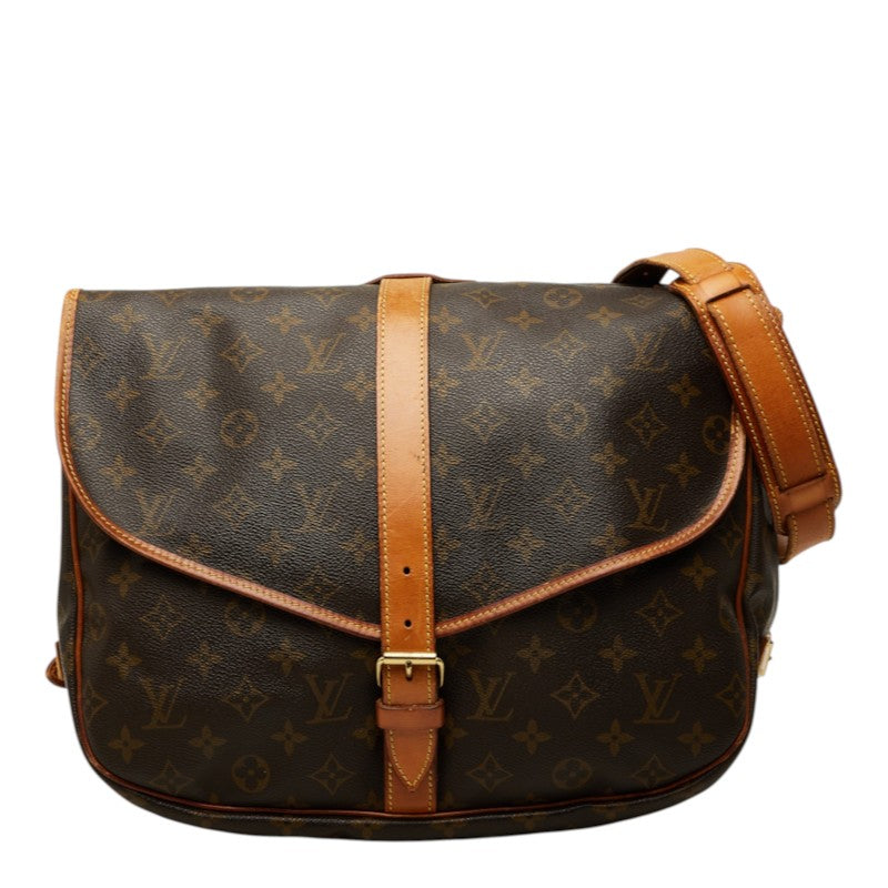 ルイ ヴィトン モノグラム ソミュール35 斜め掛け ショルダーバッグ M42254 ブラウン PVC レザー レディース LOUIS VUITTON 中古