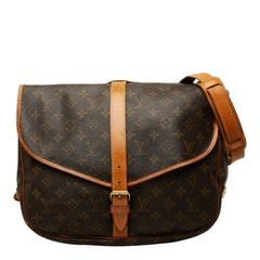 ルイ ヴィトン モノグラム ソミュール35 斜め掛け ショルダーバッグ M42254 ブラウン PVC レザー レディース LOUIS VUITTON 中古