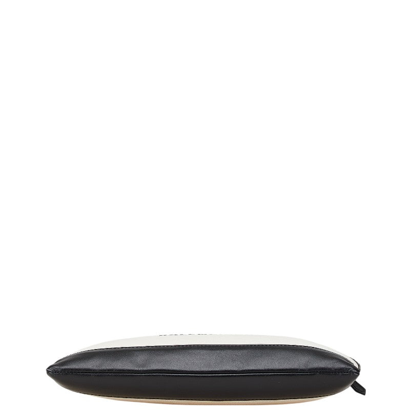 バレンシアガ ネイビークリップM クラッチバッグ 373834 ベージュ ブラック キャンバス レザー レディース BALENCIAGA 【中古】