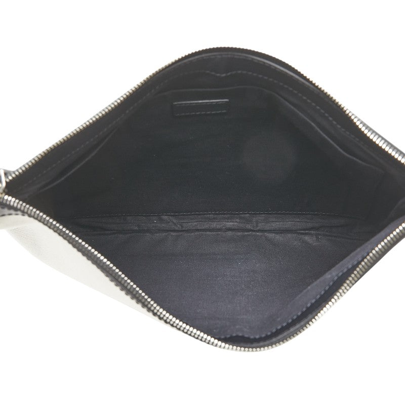 バレンシアガ ネイビークリップM クラッチバッグ 373834 ベージュ ブラック キャンバス レザー レディース BALENCIAGA 【中古】