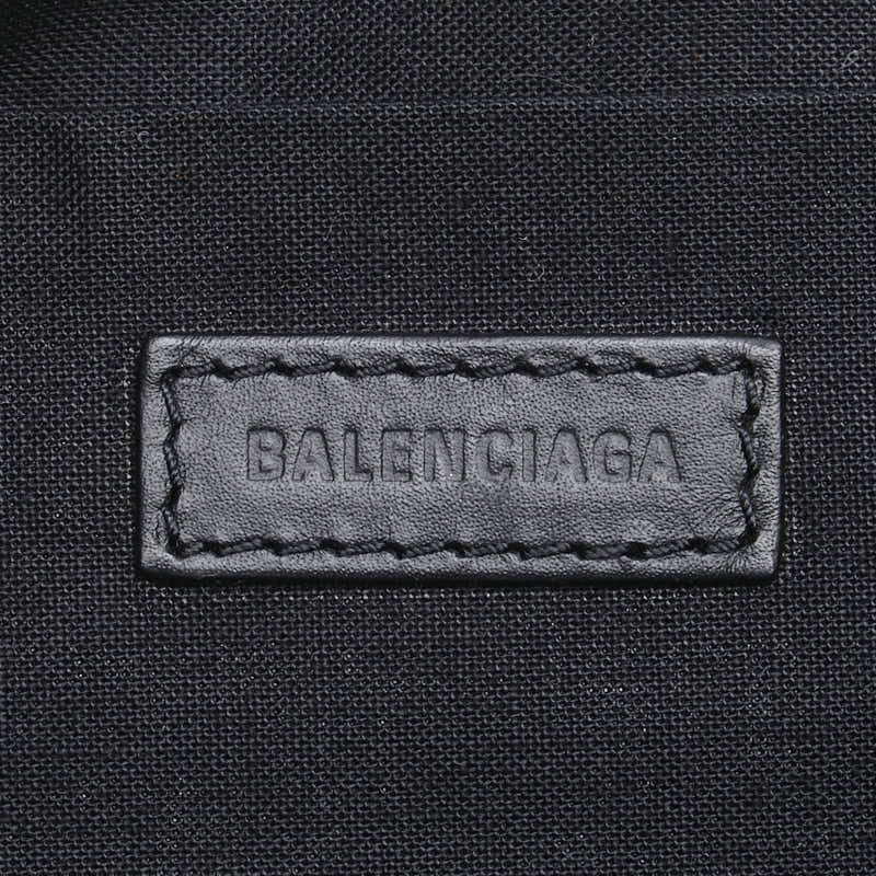 バレンシアガ ネイビークリップM クラッチバッグ 373834 ベージュ ブラック キャンバス レザー レディース BALENCIAGA 【中古】
