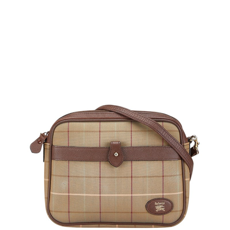 バーバリー チェック ロゴ ショルダーバッグ カーキ ブラウン キャンバス レザー レディース BURBERRY 【中古】