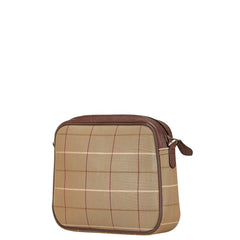 バーバリー チェック ロゴ ショルダーバッグ カーキ ブラウン キャンバス レザー レディース BURBERRY 【中古】