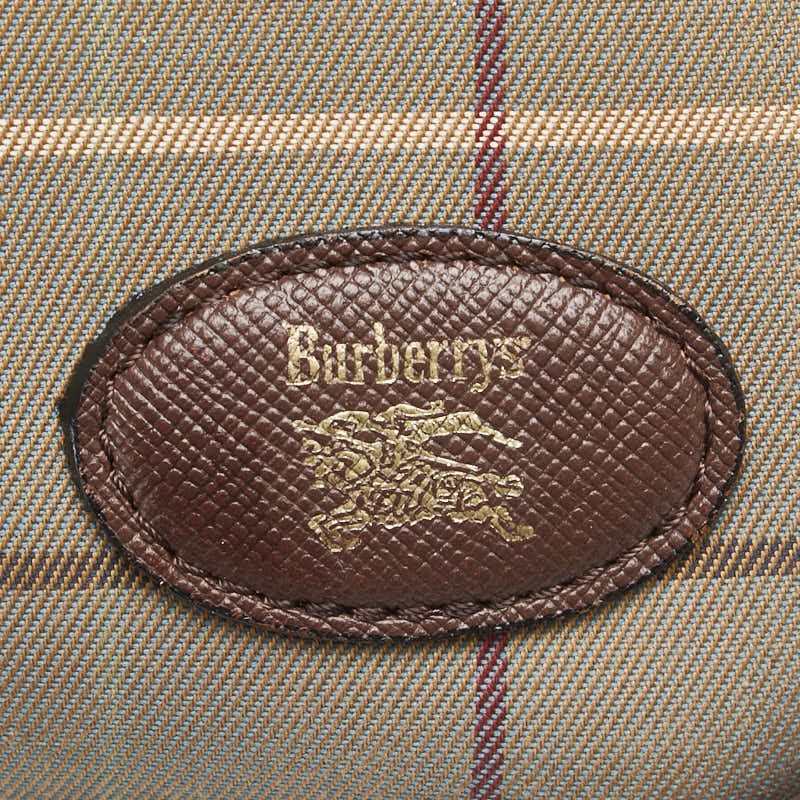 バーバリー チェック ロゴ ショルダーバッグ カーキ ブラウン キャンバス レザー レディース BURBERRY 【中古】