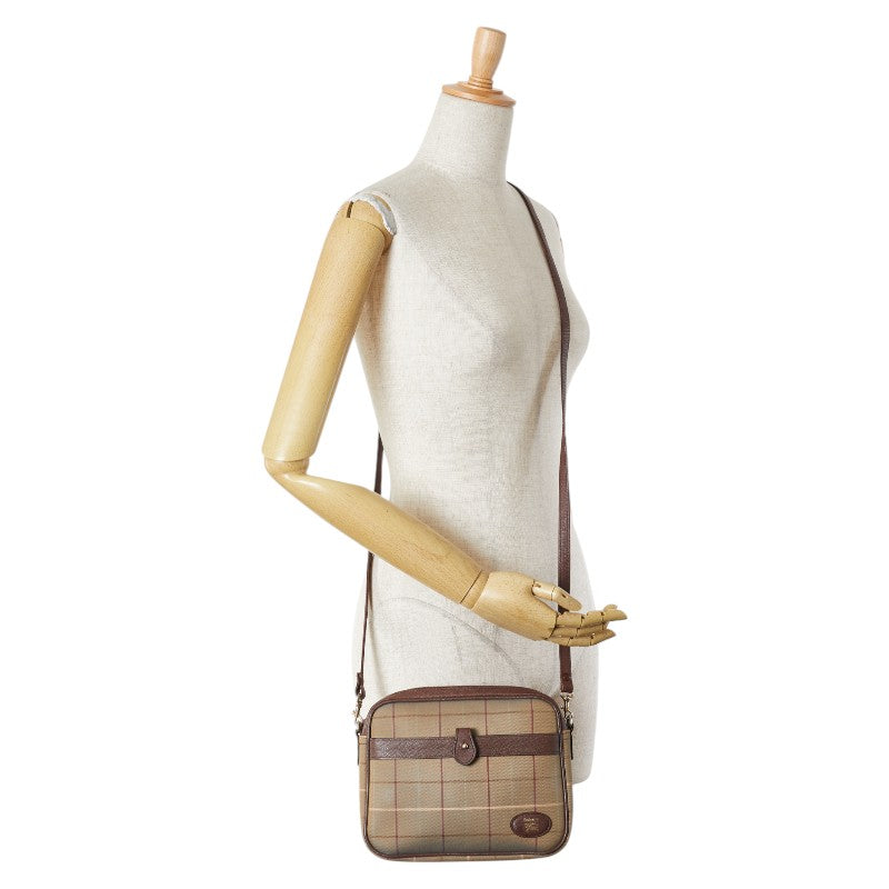 バーバリー チェック ロゴ ショルダーバッグ カーキ ブラウン キャンバス レザー レディース BURBERRY 【中古】