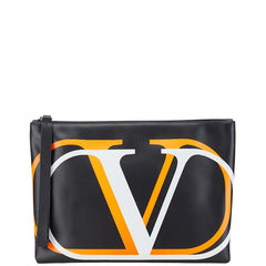 ヴァレンチノ Vロゴ クラッチバッグ ブラック マルチカラー レザー メンズ Valentino 【中古】