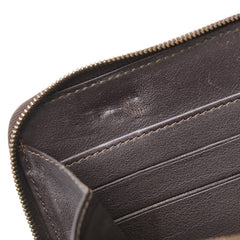 セリーヌ マカダム ラウンドファスナー 長財布 ベージュ ブラウン キャンバス レザー レディース CELINE 【中古】