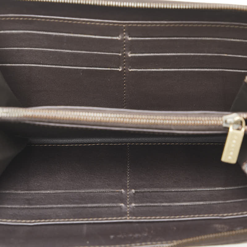 セリーヌ マカダム ラウンドファスナー 長財布 ベージュ ブラウン キャンバス レザー レディース CELINE 【中古】