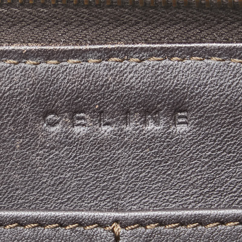 セリーヌ マカダム ラウンドファスナー 長財布 ベージュ ブラウン キャンバス レザー レディース CELINE 【中古】